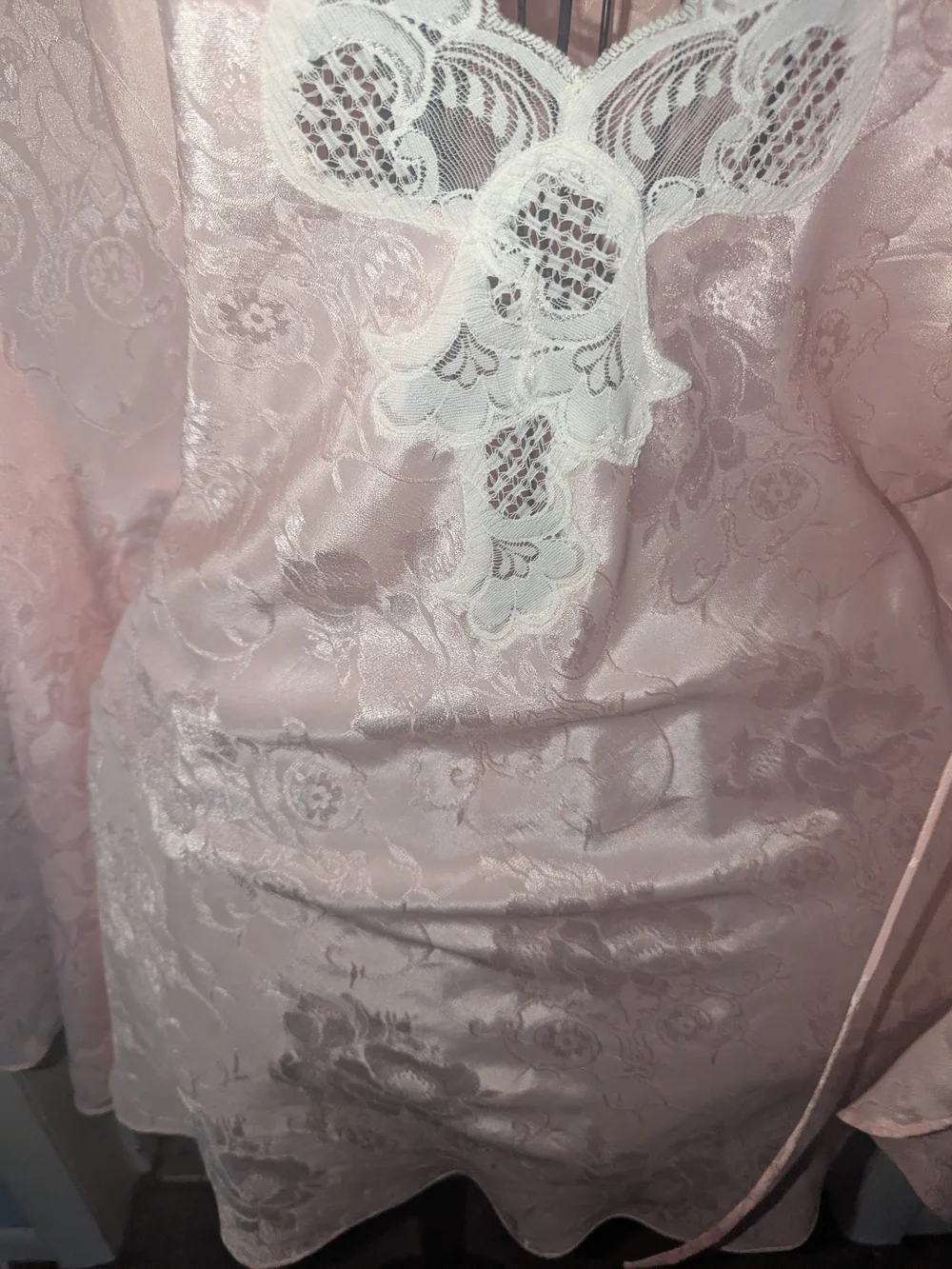 Victoria's Secret Light Pink Satin Chemise and Lace-Trim Robe Set
